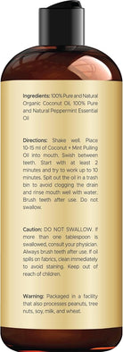 Coconut Oil Pulling for Teeth and Gums with Peppermint Oil - Organic Coconut Oil Pulling Oil Mouthwash for Fresh Breath, Oral Health and Cleaner Teeth and Gums - 8 Fl Oz