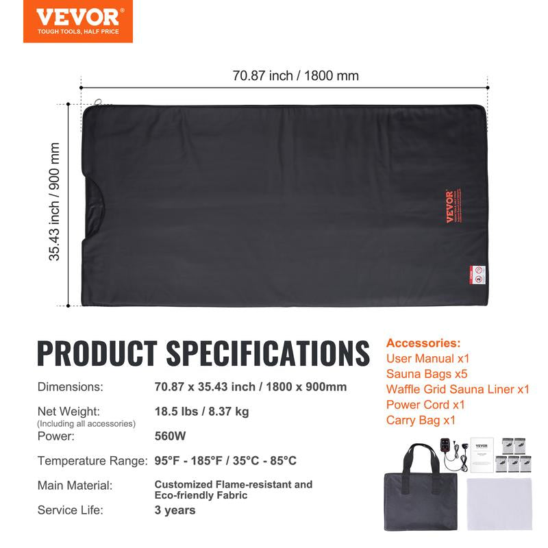 Sauna Blanket for Detoxification, Portable Far Infrared Sauna for Home, PU Sauna Bag W/Therapy Stones & Carbon Fiber Heating, 1-6 Level Adjustable Temperature Range 95-185℉, 1-60 Minutes Timer, Far Infrared Carbon Heating Sauna Bag